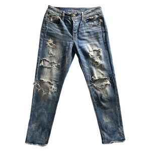 American Eagle Outfitters Blue Distressed Straight Leg Jeans